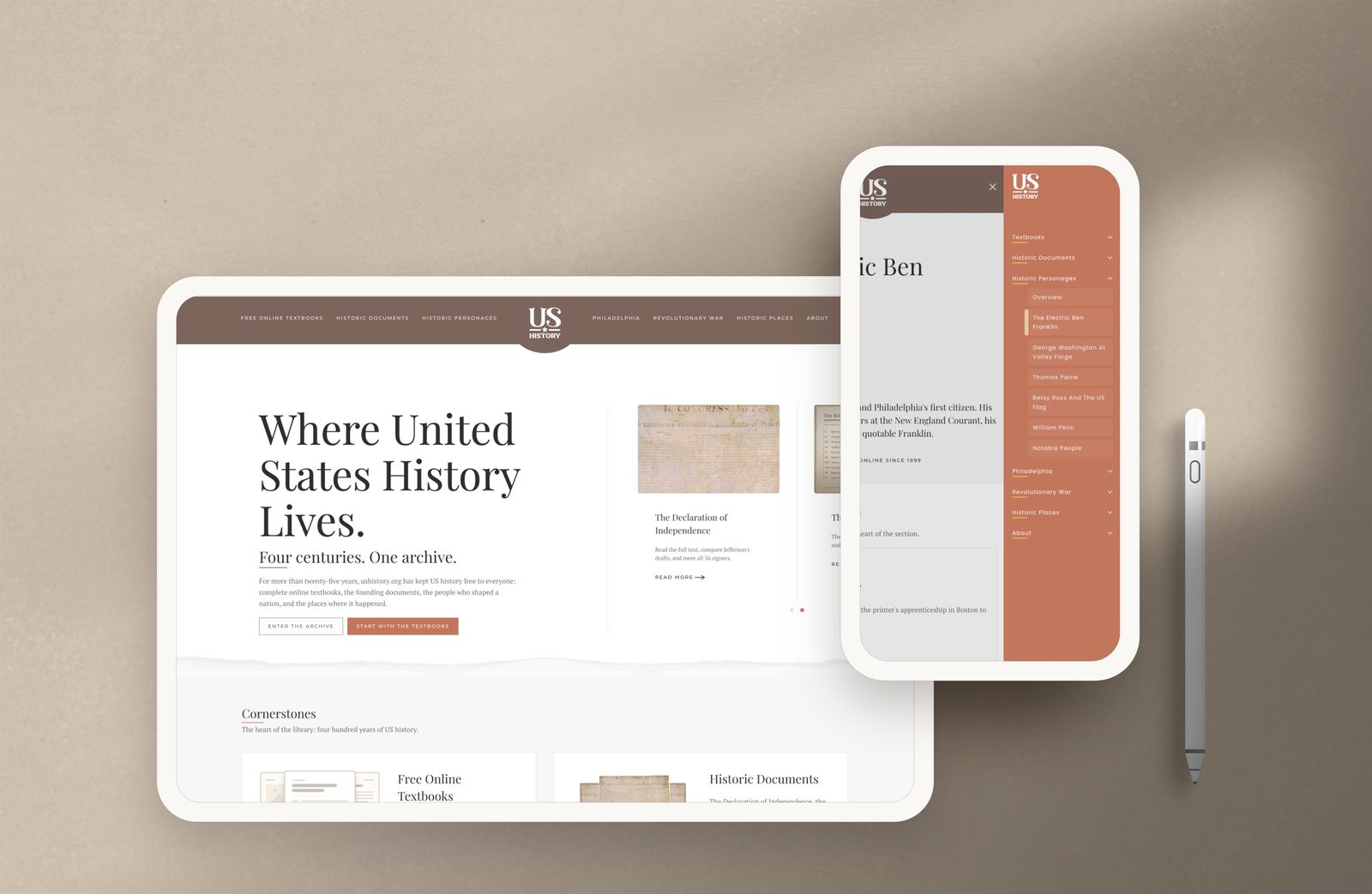 The rebuilt ushistory.org shown on desktop and mobile