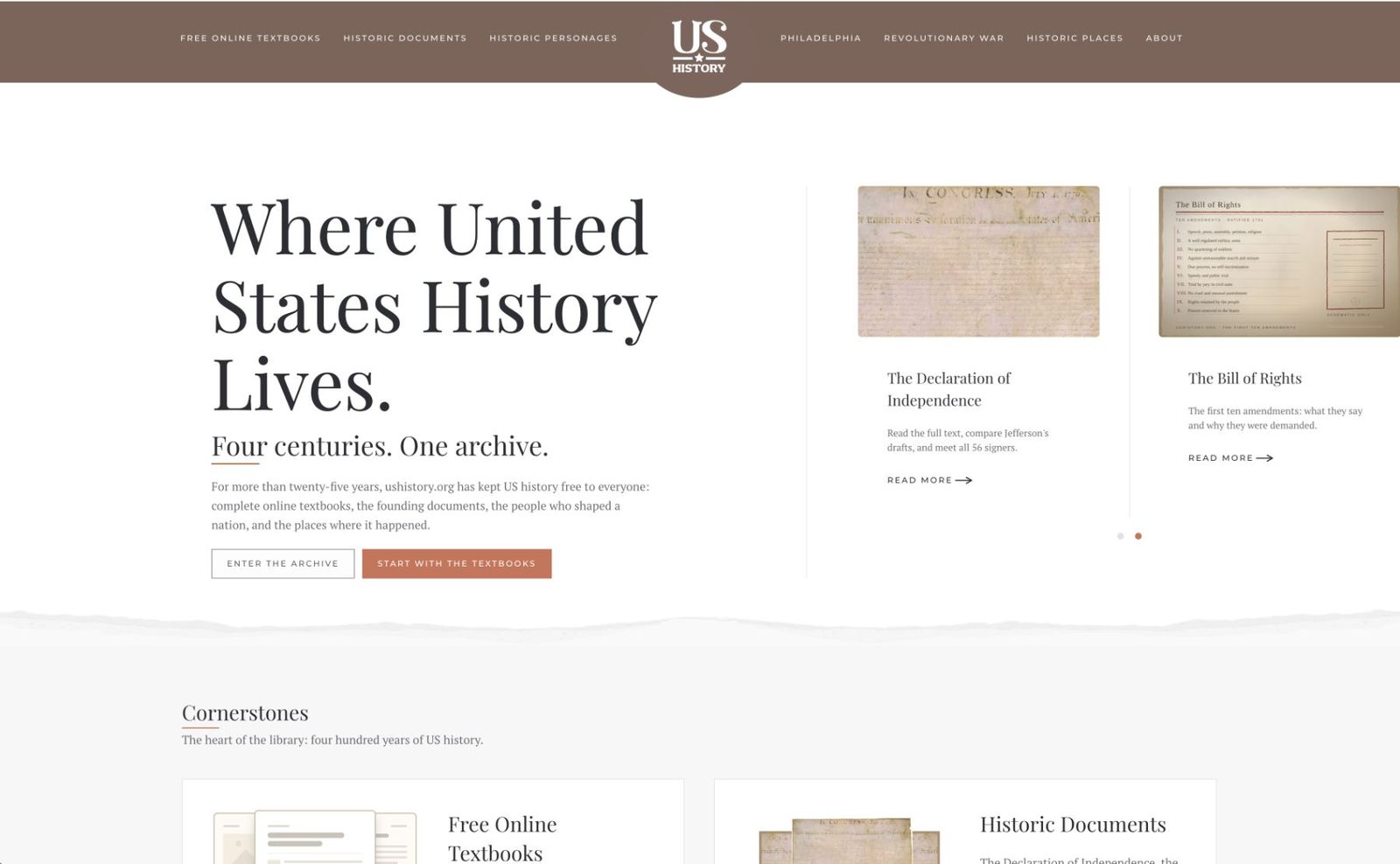 The rebuilt ushistory.org homepage